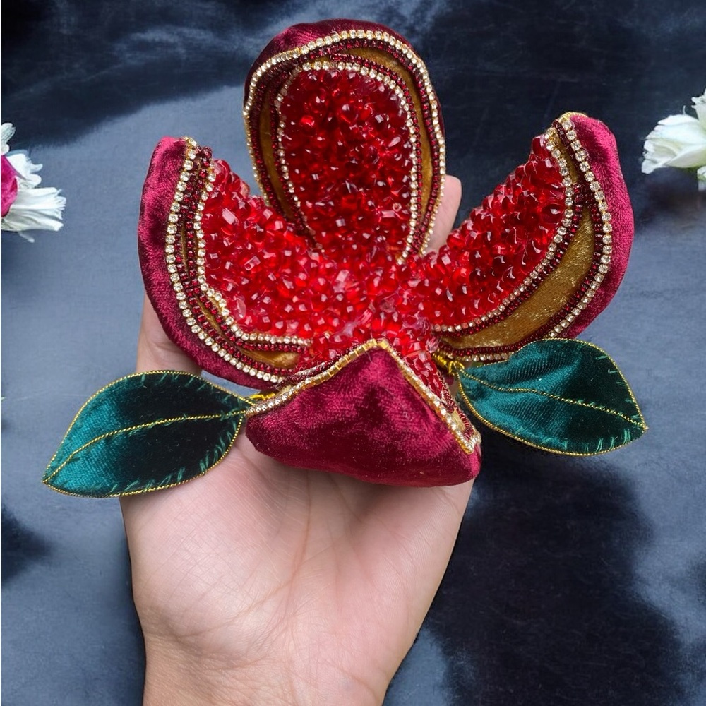 Handmade velvet pomegranate set of 3. Home decor. Christmas decor.